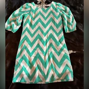 Chevron Pattern Dress in teal and White
